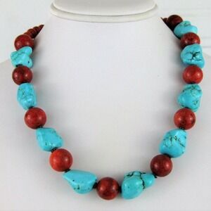 VTG Lee Sands Beaded Necklace Blue Magnesite Red Coral Southwestern Grandmacore